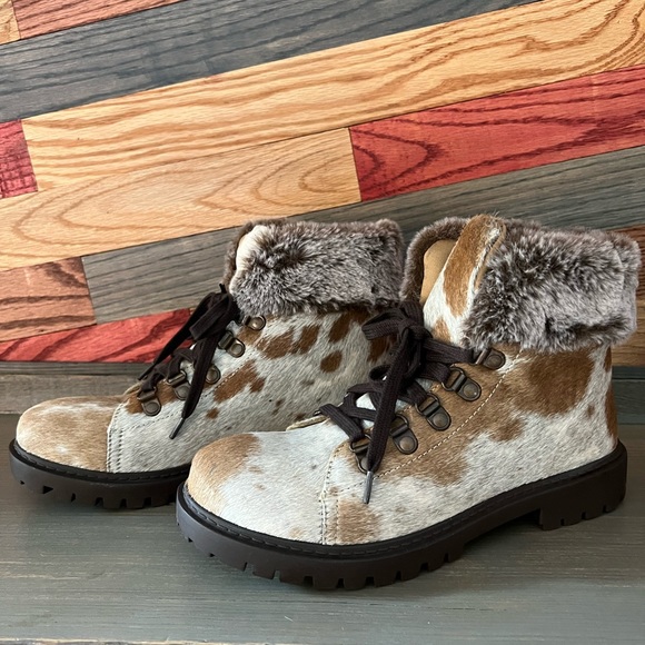 Myra Bag Shoes New Genuine Cowhide Leather Bootie Fur Fall Winter